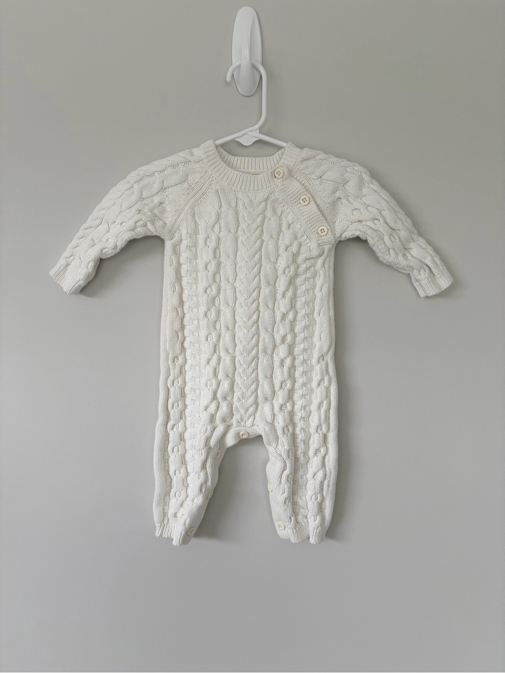 Hope & Henry Cable Knit Ivory Baby One-Piece Romper